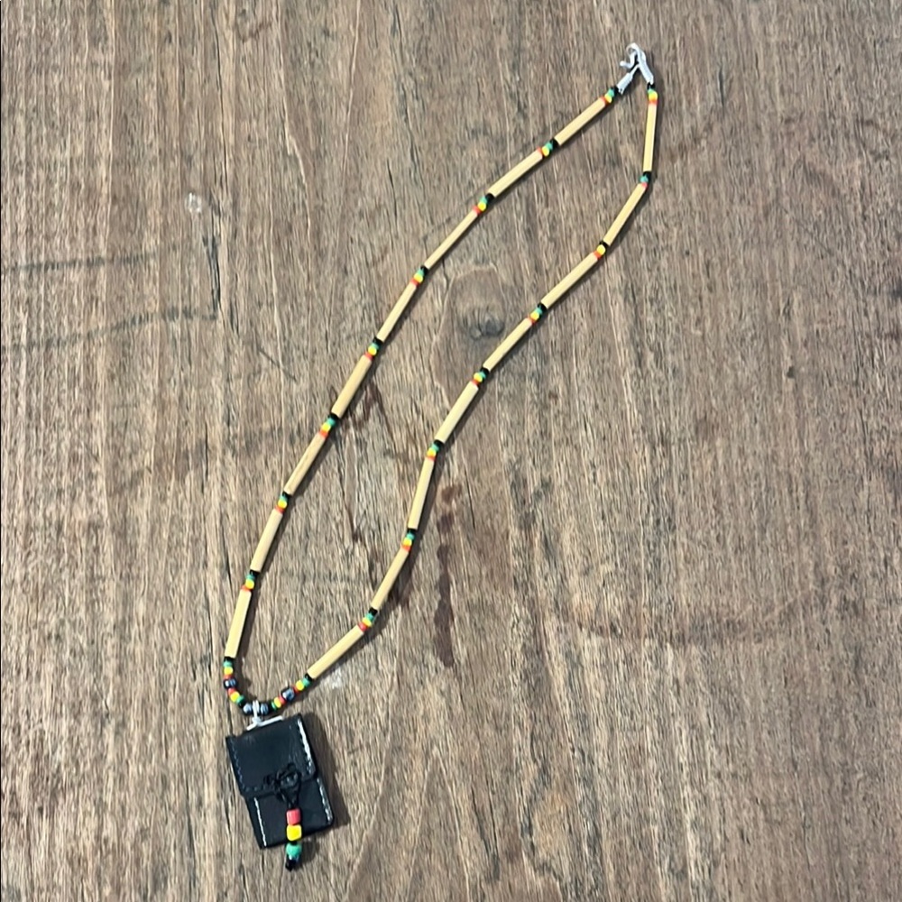 Beaded Necklace with Black Pendant